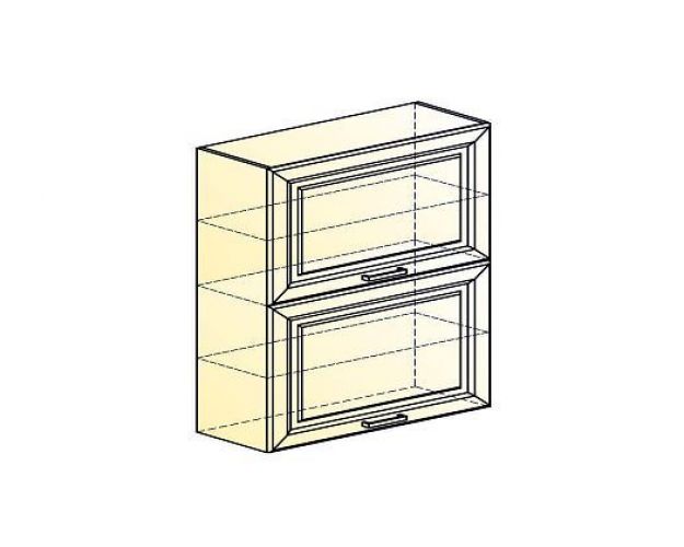 Атланта Шкаф навесной L800 Н900 (2 дв. гл. гориз.) (эмаль) (Белый/Белый глянец патина золото)