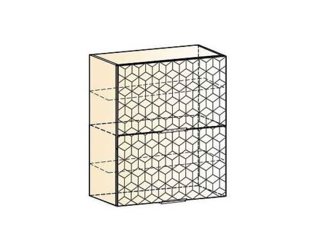 Стоун Шкаф навесной L800 Н900 (2 дв. гл.гориз.) с фрезеровкой (белый/изумруд софттач)
