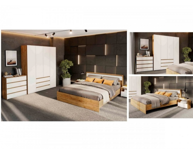 Шкаф четырехстворчатый комбинированный Некст 1 дуб золотой / белый