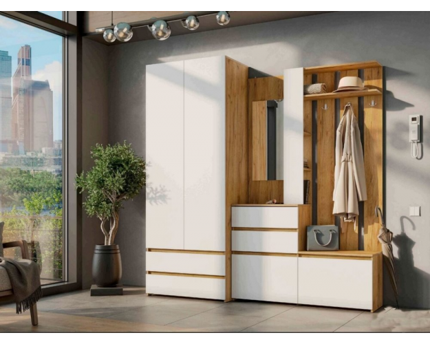 Шкаф четырехстворчатый комбинированный Некст 1 дуб золотой / белый